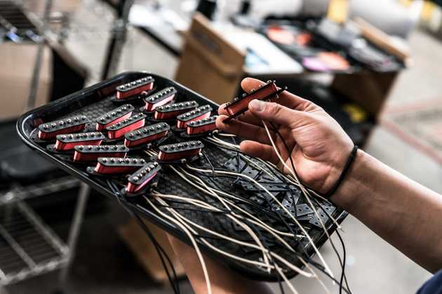 collection of single coil guitar pickups during manufacturing