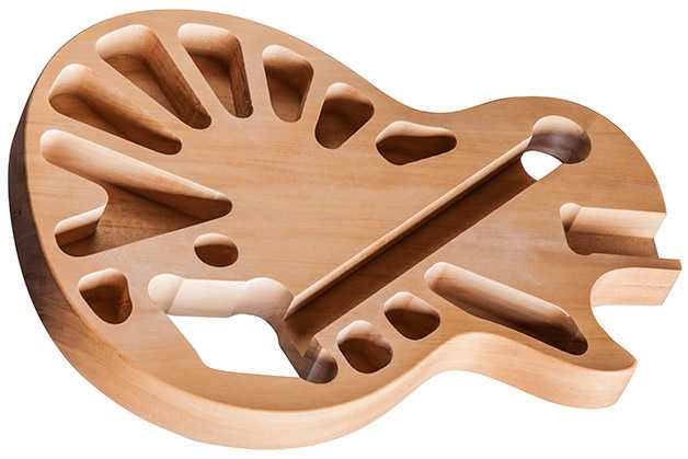 Picture of wooden guitar body with holes